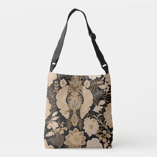 Floral Beige Lace Ai art  Crossbody Bag (Back)