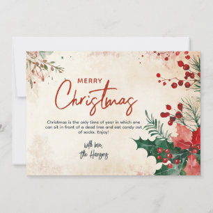 Floral Beige Merry Christmas Custom Holiday Card