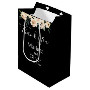 Floral Beige on Black and White Wedding Medium Gift Bag