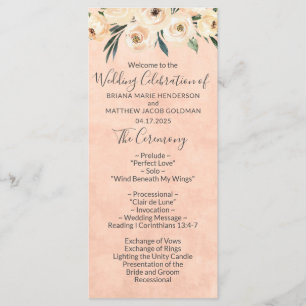 Floral Beige Pink Wedding Program Programme