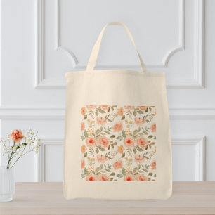 Floral beige tote bag, Elegant fabric bag