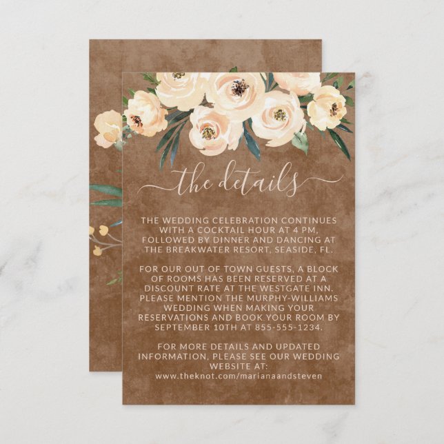 Floral Beige Wedding Details  Enclosure Card (Front/Back)