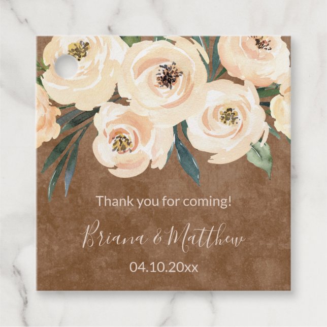 Floral Beige Wedding Favour Tags (Front)