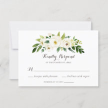 Floral Beige White Greenery Elegant Crest RSVP