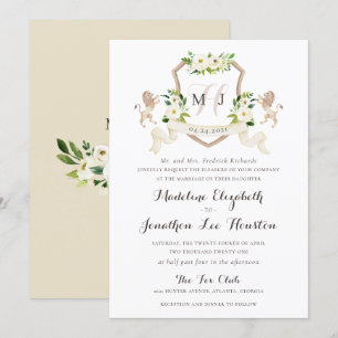 Floral Beige White Greenery Elegant Ivory Crest Invitation