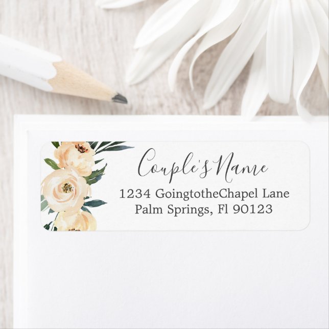 Floral Beige White Wedding Return Address (Insitu)