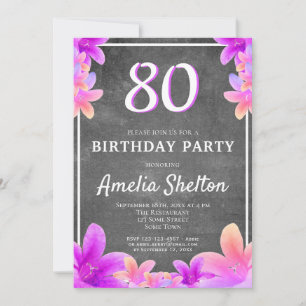 Floral Bellflowers Chalkboard 80th Birthday Party Invitation