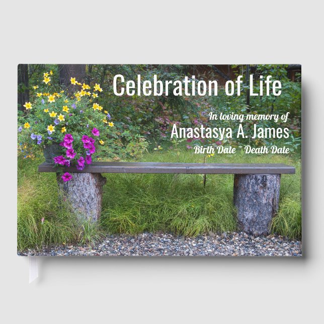 Floral Bench Celebration of Life Memorial Custom Guest Book (Front)
