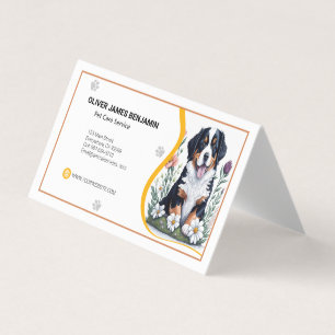 Floral Bernese Mountain Dog Pet Care Service Business Card