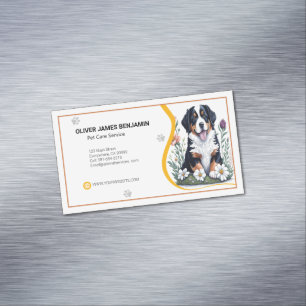 Floral Bernese Mountain Dog Pet Care Service Magnetic Business Card