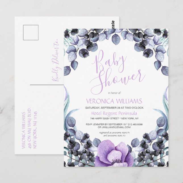 Floral Berry Baby Shower Invitation Postcard (Front/Back)