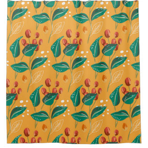 Floral berry leaves. Yellow fall botanical pattern Shower Curtain