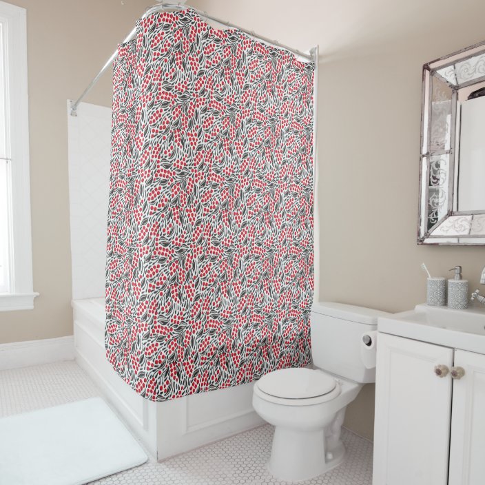 Floral Berry Pattern Gray Red Shower Curtain | Zazzle.co.uk