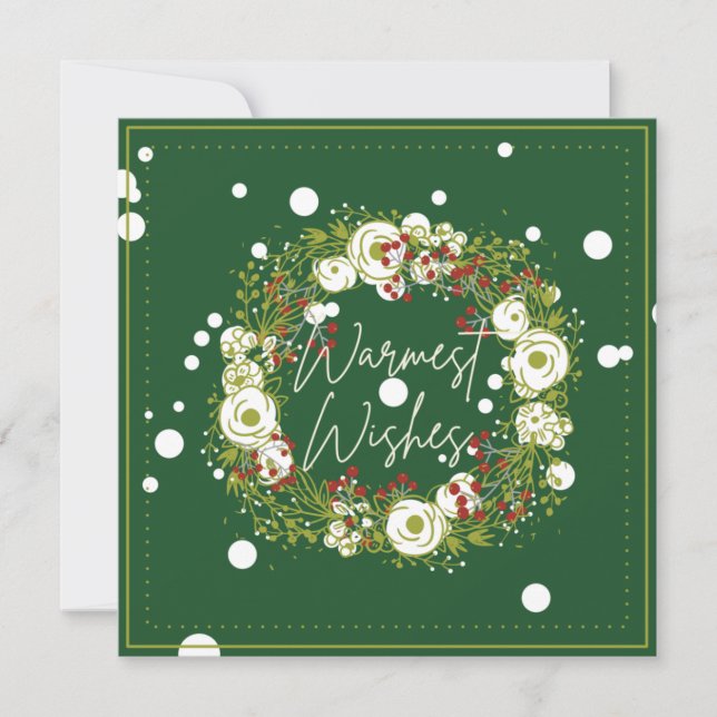 Floral berry snow green Christmas Holiday Card (Front)