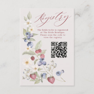 Floral Berry Sweet Bridal Shower QR Code Registry Enclosure Card