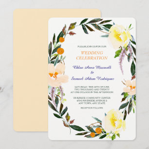 Floral Berry Wild Roses Wreath Wedding Invitation