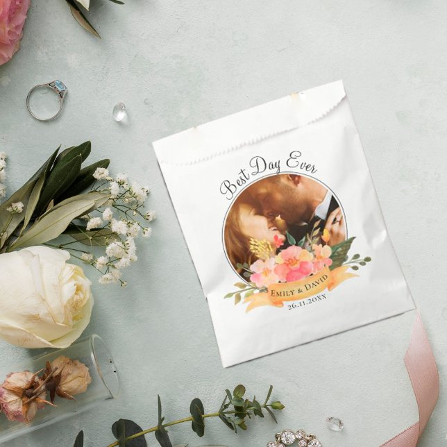 Floral Best Day Ever Photo Thank You Wedding Party Favour Bags (Floral Best Day Ever Photo Thank You Wedding Party Favor Bag)