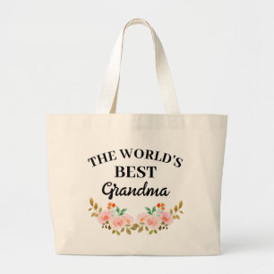 Floral Best Grandma Watercolor Gigi Boho Flower Large Tote Bag