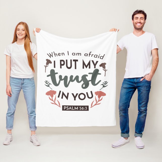 Floral Bible Verse Art 'I Put My Trust in You' Fleece Blanket (In Situ)