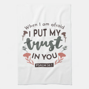 Floral Bible Verse Art 'I Put My Trust in You' Tea Towel