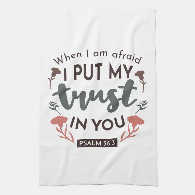 Floral Bible Verse Art 'I Put My Trust in You' Tea Towel (Vertical)