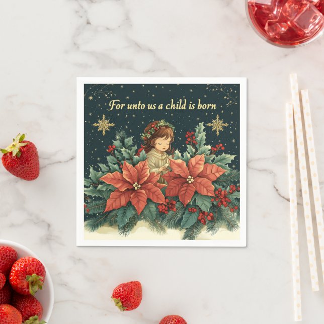 Floral Bible Verse Christmas Child Decoupage Napkin (Insitu)