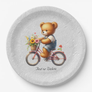 Floral Bicycle Bear Paper Plate