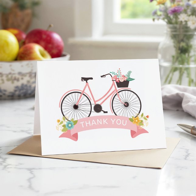 Floral Bicycle Coral Pink Classy Chic Thank You (Creator Uploaded)