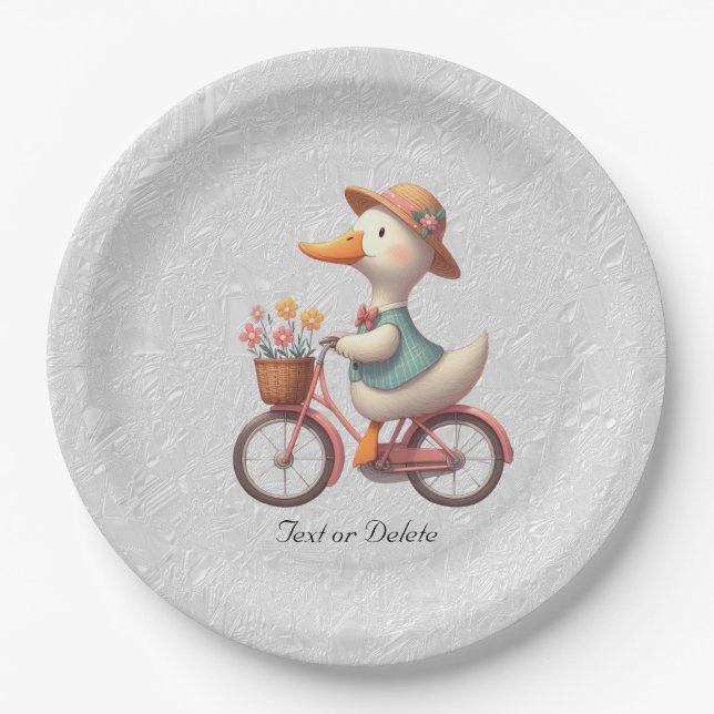 Floral Bicycle Duck Paper Plate (Front)