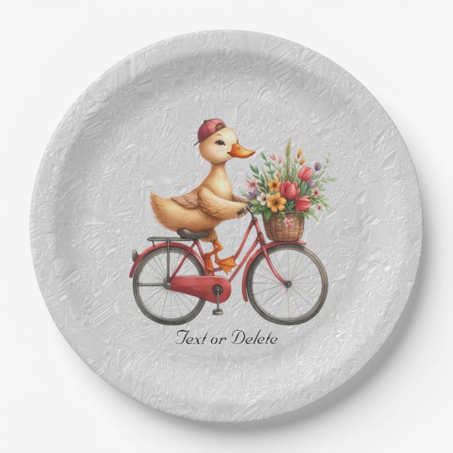 Floral Bicycle Duck Paper Plate (Front)