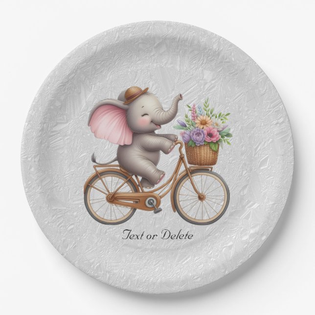 Floral Bicycle Elephant Paper Plate (Front)