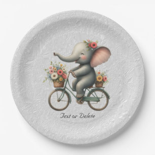 Floral Bicycle Elephant Paper Plate