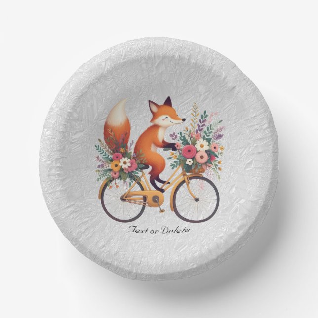Floral Bicycle Fox Paper Bowl Plate (Front)