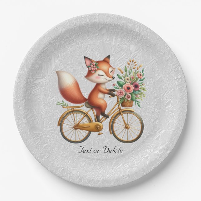 Floral Bicycle Fox Paper Plate (Front)