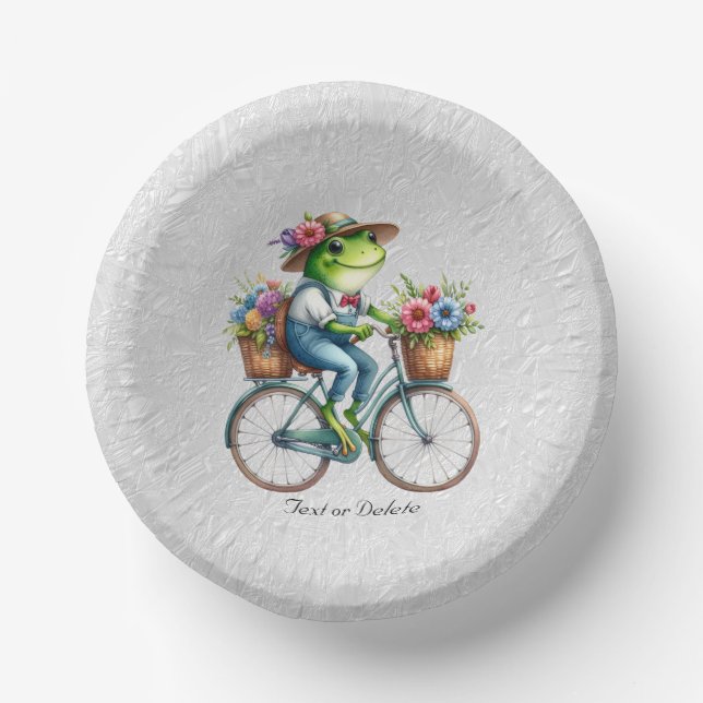 Floral Bicycle Frog Paper Bowl Paper Plate (Front)
