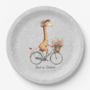 Floral Bicycle Giraffe Paper Plate