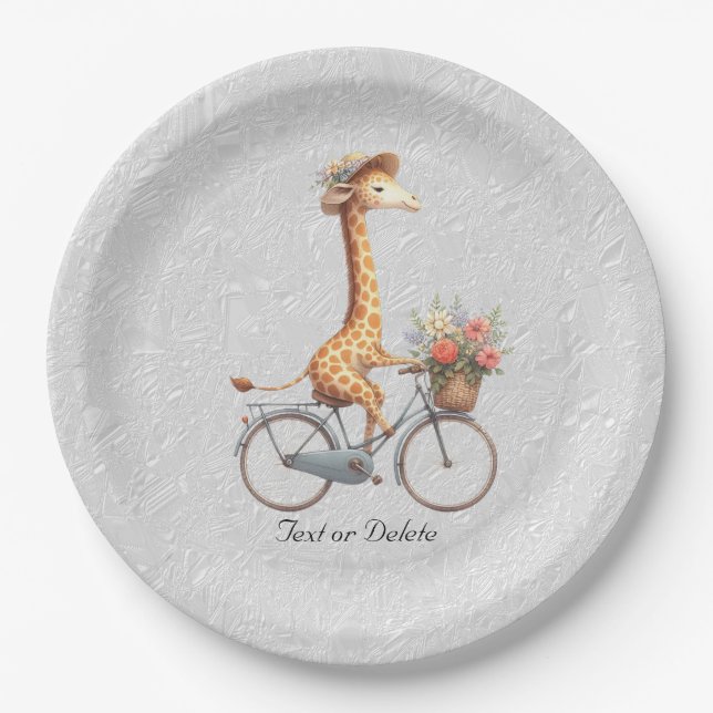 Floral Bicycle Giraffe Paper Plate (Front)