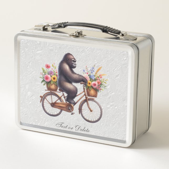 Floral Bicycle Gorilla Metal Lunch Box (Front)