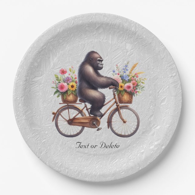 Floral Bicycle Gorilla Paper Plate (Front)