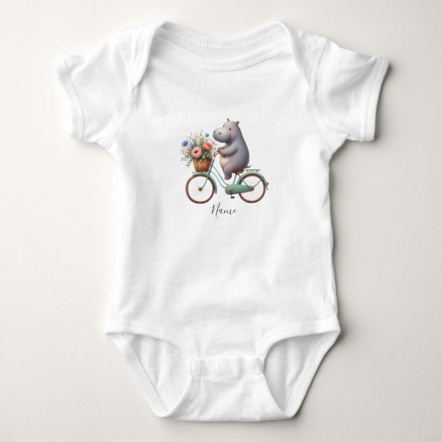 Floral Bicycle Hippo Baby Bodysuit (Front)