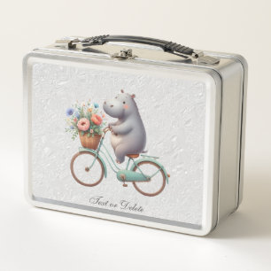 Floral Bicycle Hippo Metal Lunch box