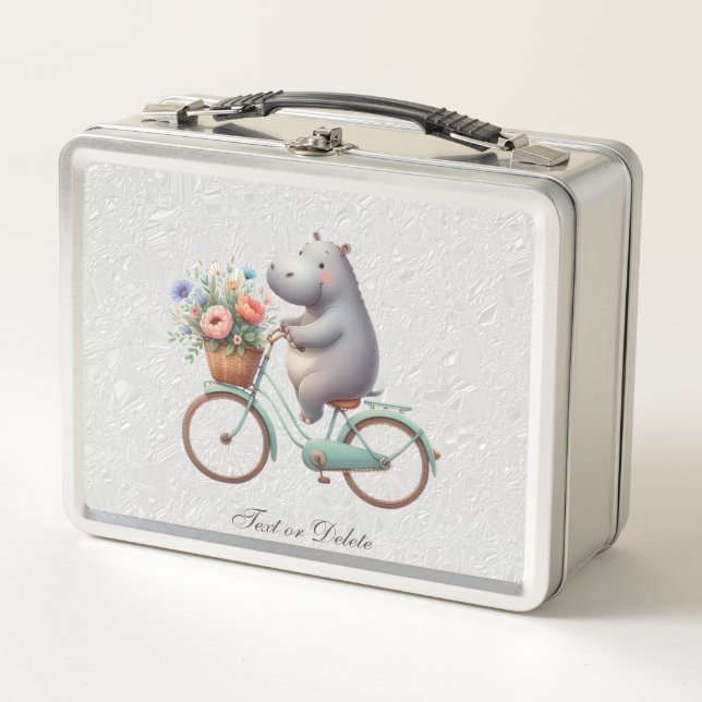 Floral Bicycle Hippo Metal Lunch box (Front)