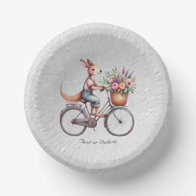 Floral Bicycle Kangaroo Paper Bowl Plate (Front)