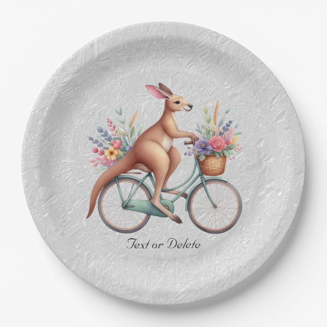 Floral Bicycle Kangaroo Paper Plate (Front)