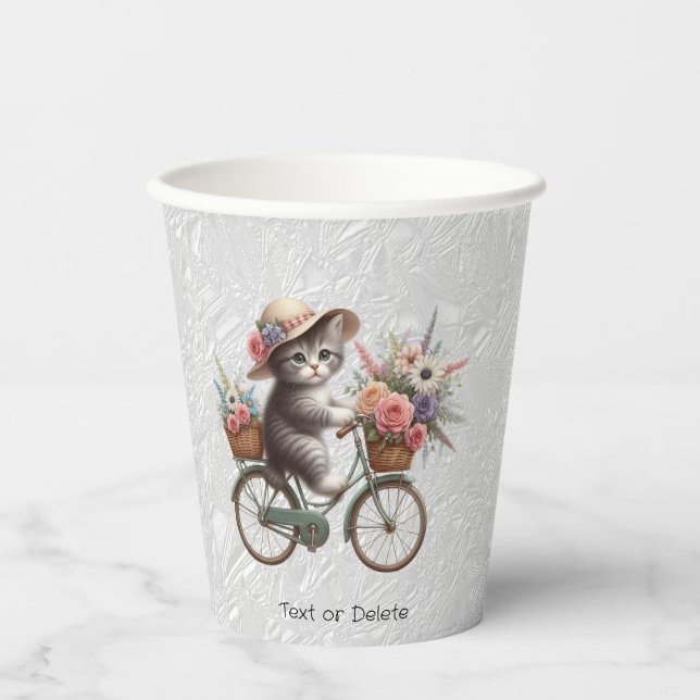 Floral Bicycle Kitten Paper Cups (Front)