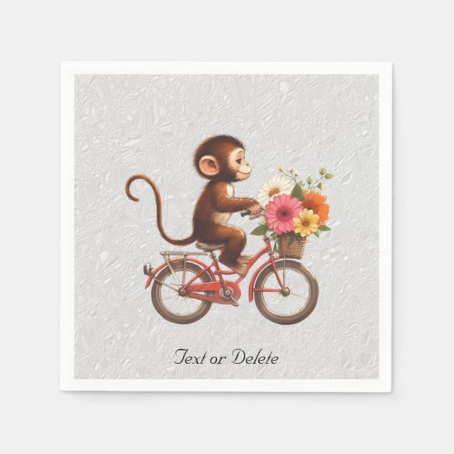 Floral Bicycle Monkey Napkins (Front)