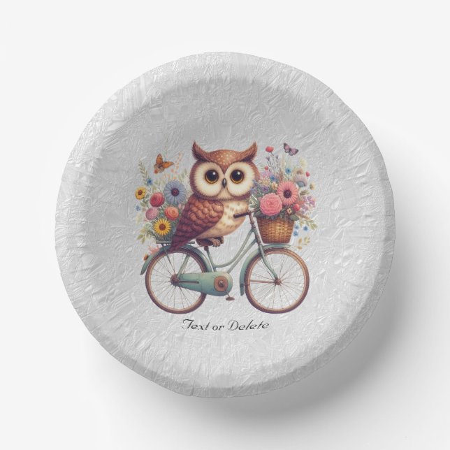 Floral Bicycle Owl Paper Bowl Paper Plate (Front)
