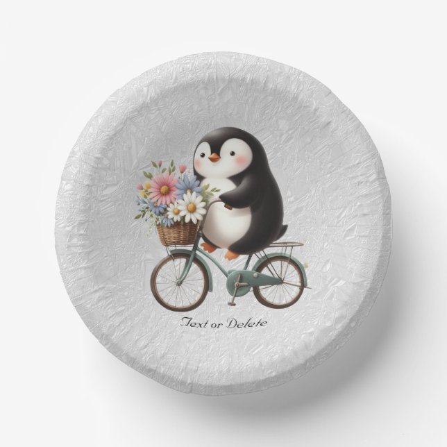 Floral Bicycle Penguin Paper Bowl Plate (Front)