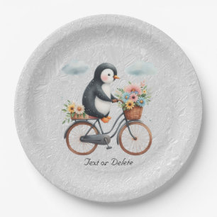Floral Bicycle Penguin Paper Plate