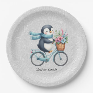 Floral Bicycle Penguin Paper Plate